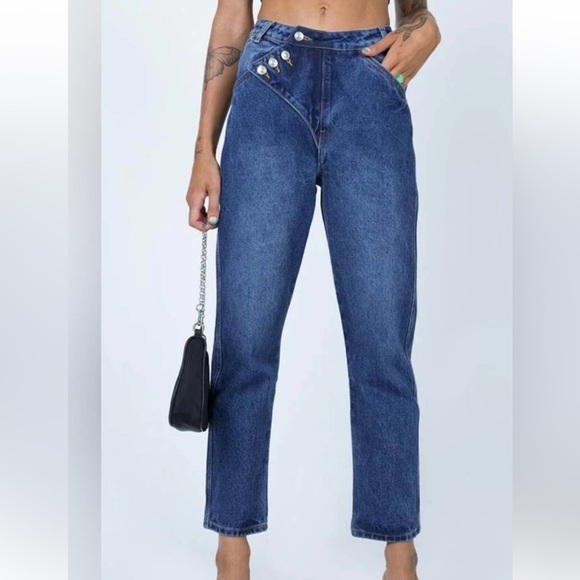 PRINCESS POLLY |Asymmetric Button Fly Mom Jeans Size 8 - Picture 1 of 6
